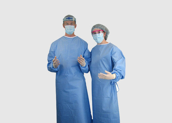 Abito protettivo medico dell'abito di colore blu con i legami sul collo/vita